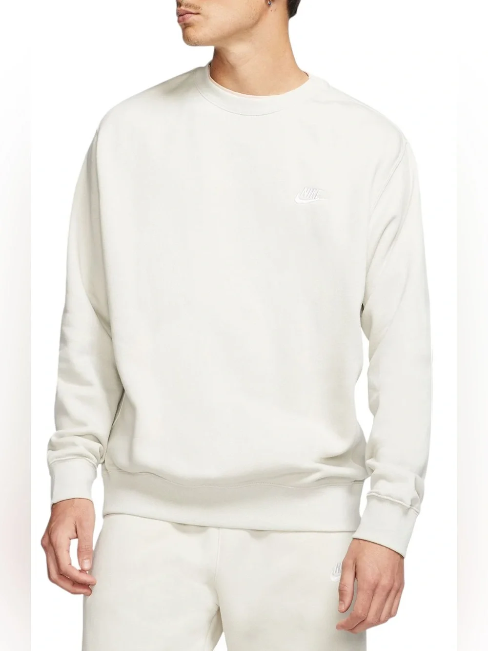 Nike Bone White Sportswear Club Fleece Crewneck Sweatshirt Size Large